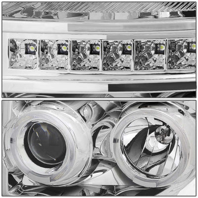 D-Motoring - Headlights - LED Halo Ring - Chrome Housing - Amber Corner - Projector - Plug-n-Play - Pair - Ford F-250 / 350 / 450 / 550 Super Duty - 2