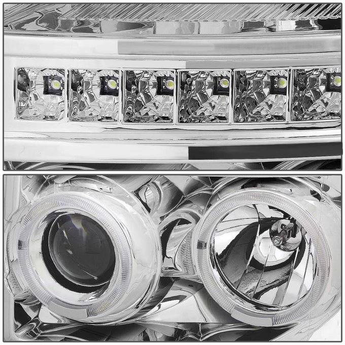 D-Motoring - Headlights - LED Halo Ring - Chrome Housing - Amber Corner - Projector - Plug-n-Play - Pair - Ford F-250 / 350 / 450 / 550 Super Duty - 2