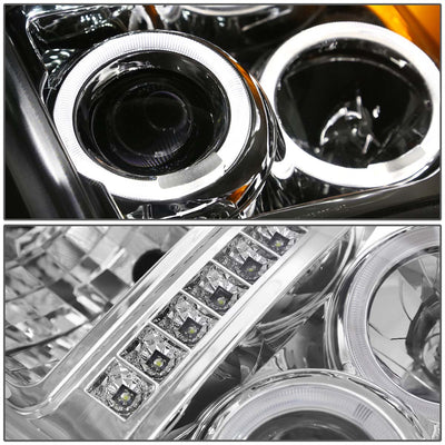 D-Motoring - Headlights - LED Halo Ring - Chrome Housing - Amber Corner - Projector - Plug-n-Play - Pair - Ford F-250 / 350 / 450 / 550 Super Duty - 3