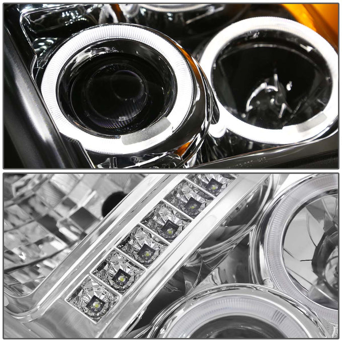 D-Motoring - Headlights - LED Halo Ring - Chrome Housing - Amber Corner - Projector - Plug-n-Play - Pair - Ford F-250 / 350 / 450 / 550 Super Duty - 3