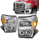 11-16 Ford F-250 350 450 550 Super Duty Headlights - LED Halo Ring - Chrome Housing - Amber Corner - Projector - Plug-n-Play - Pair