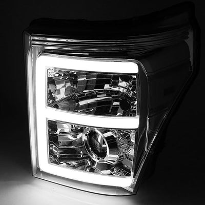 11-16 Ford F250 F350 Super Duty Headlights - 3D LED DRL - Clear Lens - Clear Corner - Projector - Pair - HL-HPL-LED-FSU13-CH-CL1-T2 - 3