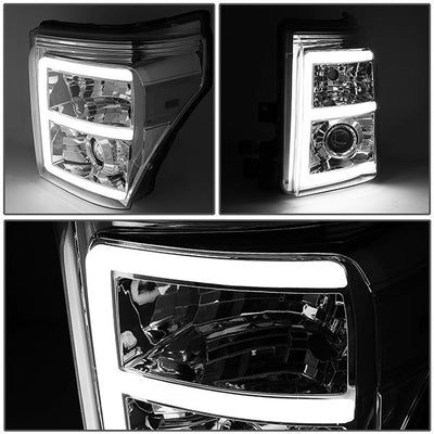 11-16 Ford F250 F350 Super Duty Headlights - 3D LED DRL - Clear Lens - Clear Corner - Projector - Pair - HL-HPL-LED-FSU13-CH-CL1-T2 - 4