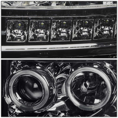D-Motoring - Headlights - LED Halo Ring - Smoked Lens - Amber Corner - Projector - Plug-n-Play - Pair - Ford F-250 / 350 / 450 / 550 Super Duty - 2