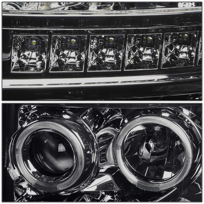 D-Motoring - Headlights - LED Halo Ring - Smoked Lens - Amber Corner - Projector - Plug-n-Play - Pair - Ford F-250 / 350 / 450 / 550 Super Duty - 2