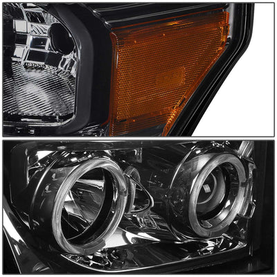 D-Motoring - Headlights - LED Halo Ring - Smoked Lens - Amber Corner - Projector - Plug-n-Play - Pair - Ford F-250 / 350 / 450 / 550 Super Duty - 3