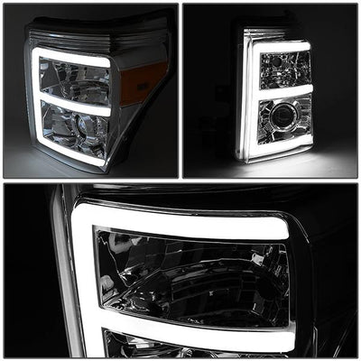 11-16 Ford F250 F350 Super Duty Headlights - 3D LED DRL - Smoked Lens - Amber Corner - Projector - Pair - HL-HPL-LED-FSU13-SM-AM-T2 - 4