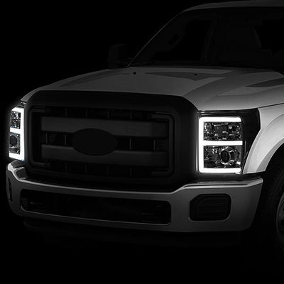 11-16 Ford F250 F350 Super Duty Headlights - 3D LED DRL - Smoked Lens - Amber Corner - Projector - Pair - HL-HPL-LED-FSU13-SM-AM-T2 - 10