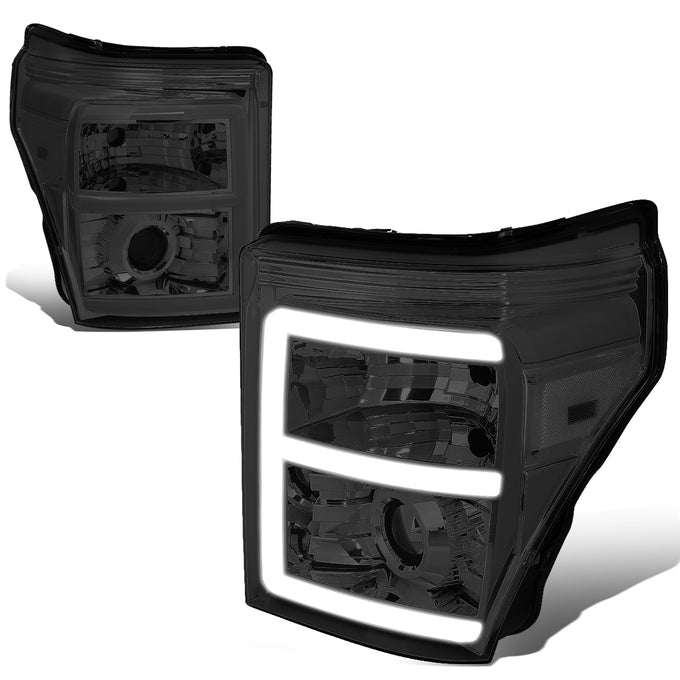 11-16-ford-f-250-f-350-f-450-f-550-super-duty-headlights-led-e-bar-drl-front-bumper-smoked-lens-clear-corner-projector-pair-hl-hpl-led-fsu13-sm-cl1-t2 - 2