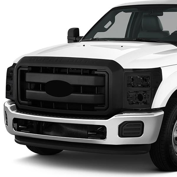11-16 Ford F-250 F-350 F-450 F-550 Super Duty Headlights - LED E-Bar DRL - Front Bumper - Smoked Lens - Clear Corner - Projector - Pair - HL-HPL-LED-FSU13-SM-CL1-T2 - 9
