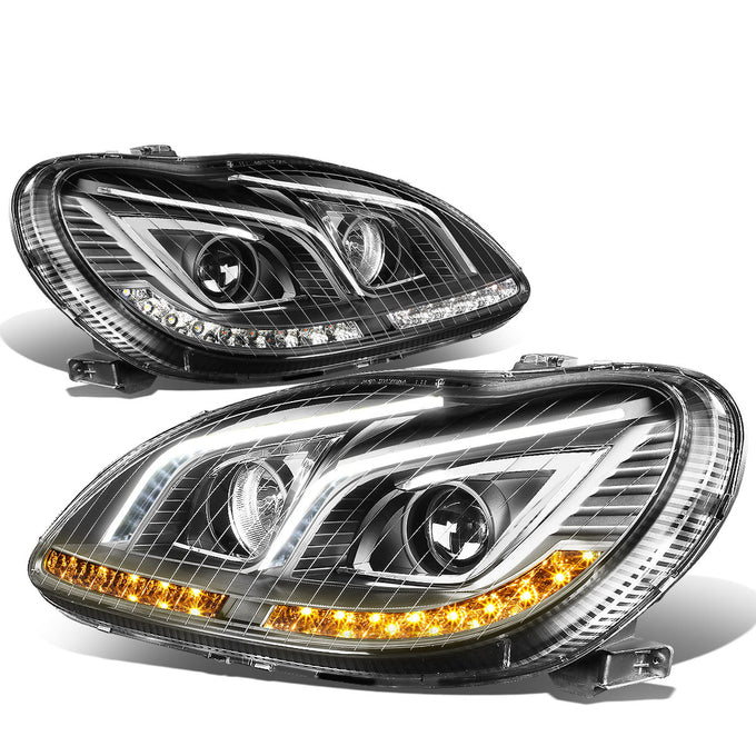 D-Motoring - Headlights - LED DRL+Signal - Black Housing - Clear Lens - Projector - Plug-n-Play - Pair - Mercedes S350 / S430 / S500 / S55 AMG / S600 / S65 AMG - 1