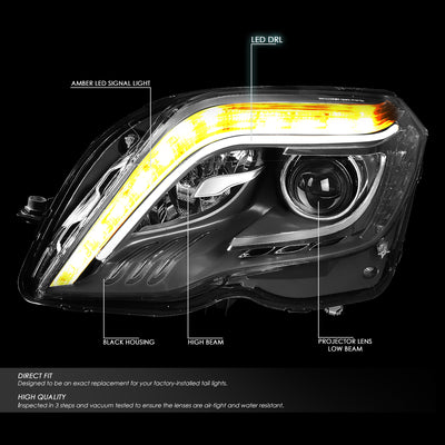 D-Motoring - Headlights - LED DRL+Turn Signal - Black Housing - Projector - Plug-n-Play - Pair - Mercedes GLK250 / GLK280 / GLK300 / GLK350 - 2