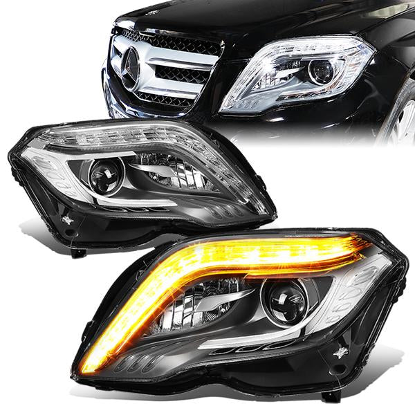 13-15 Mercedes GLK250 GLK280 GLK300 GLK350 Headlights - LED DRL+Turn Signal - Black Housing - Projector - Plug-n-Play - Pair