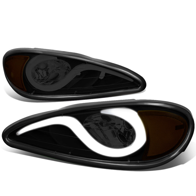 99-05 Pontiac Grand Am Headlights - LED DRL - Smoked Housing - Amber Corner - Pair