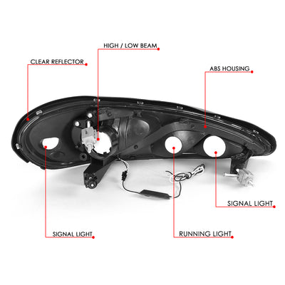 D-Motoring - 99-05 Pontiac Grand AmHeadlights - LED DRL - Smoked Housing - Smoked Lens - Clear Corner - Pair - 6