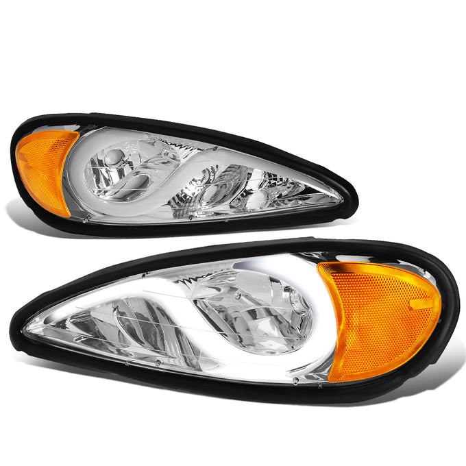 99-05 Pontiac Grand Am Headlights - LED DRL - Chrome Housing - Clear Lens - Amber Corner - Pair