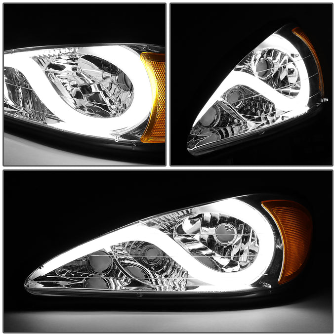 D-Motoring - 99-05 Pontiac Grand AmHeadlights - LED DRL - Chrome Housing - Clear Lens - Amber Corner - Pair - 3
