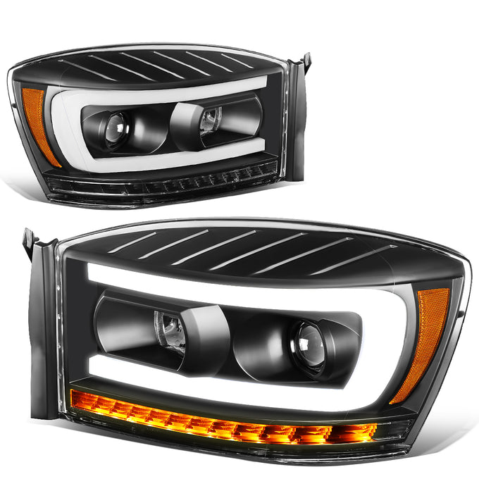 06-09-ram-truck-led-drl-sequential-signal-headlights-clear-lens-amber-corner-pair-hl-hpl-rm06-g-bk-am - 2
