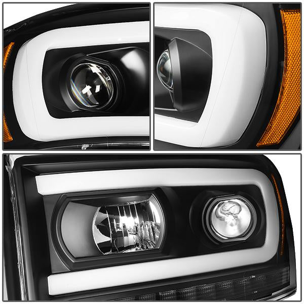 06-09 Ram Truck LED DRL+Sequential Signal Headlights - Clear Lens - Amber Corner - Pair - HL-HPL-RM06-G-BK-AM - 4