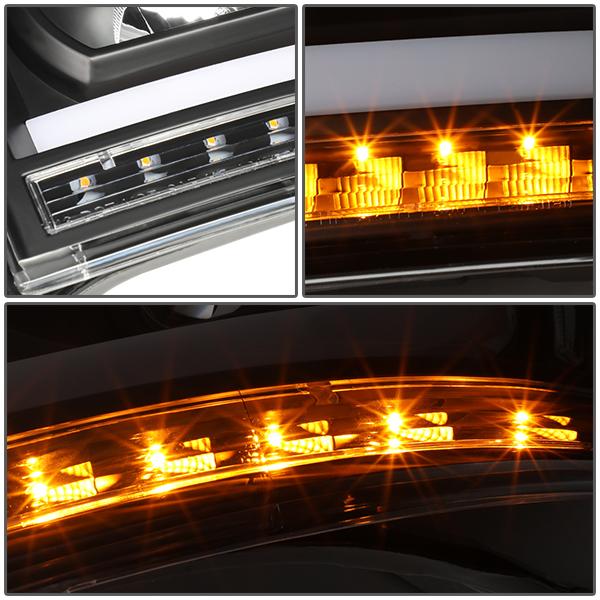 06-09 Ram Truck LED DRL+Sequential Signal Headlights - Clear Lens - Amber Corner - Pair - HL-HPL-RM06-G-BK-AM - 5