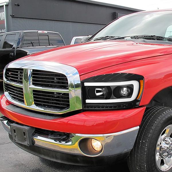 06-09 Ram Truck LED DRL+Sequential Signal Headlights - Clear Lens - Amber Corner - Pair - HL-HPL-RM06-G-BK-AM - 9