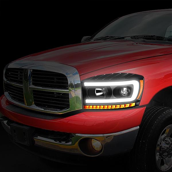 06-09 Ram Truck LED DRL+Sequential Signal Headlights - Clear Lens - Amber Corner - Pair - HL-HPL-RM06-G-BK-AM - 10