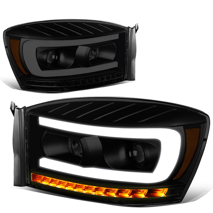 06-09-ram-truck-led-drl-sequential-signal-headlights-smoked-lens-amber-corner-pair-hl-hpl-rm06-g-bk-sm-am - 2