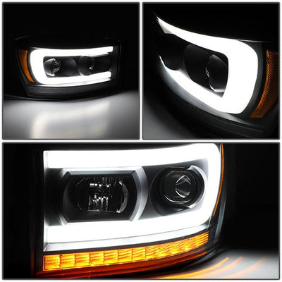 06-09 Ram Truck LED DRL+Sequential Signal Headlights - Smoked Lens - Amber Corner - Pair - HL-HPL-RM06-G-BK-SM-AM - 3
