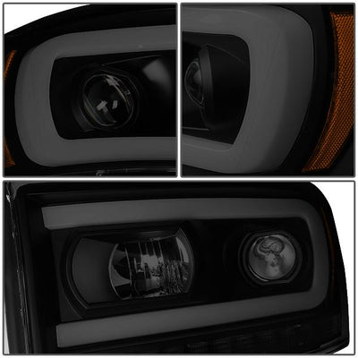 06-09 Ram Truck LED DRL+Sequential Signal Headlights - Smoked Lens - Amber Corner - Pair - HL-HPL-RM06-G-BK-SM-AM - 4
