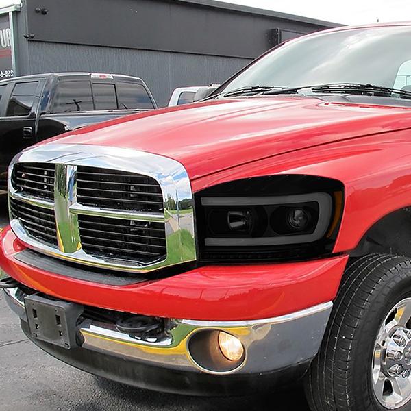 06-09 Ram Truck LED DRL+Sequential Signal Headlights - Smoked Lens - Amber Corner - Pair - HL-HPL-RM06-G-BK-SM-AM - 9