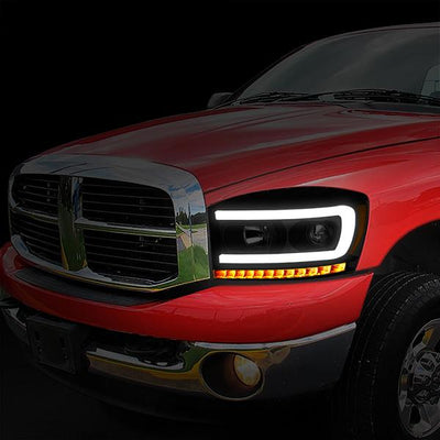 06-09 Ram Truck LED DRL+Sequential Signal Headlights - Smoked Lens - Amber Corner - Pair - HL-HPL-RM06-G-BK-SM-AM - 10
