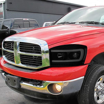 06-09 Ram Truck LED DRL+Sequential Turn Signal Headlights - Smoked Lens - Clear Corner - Pair - HL-HPL-RM06-G-BK-SM-CL1 - 9