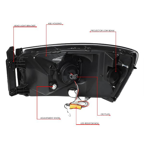 06-09 Ram Truck LED DRL+Sequential Turn Signal Headlights - Clear Lens - Amber Corner - Pair - HL-HPL-RM06-G-CH-AM - 8