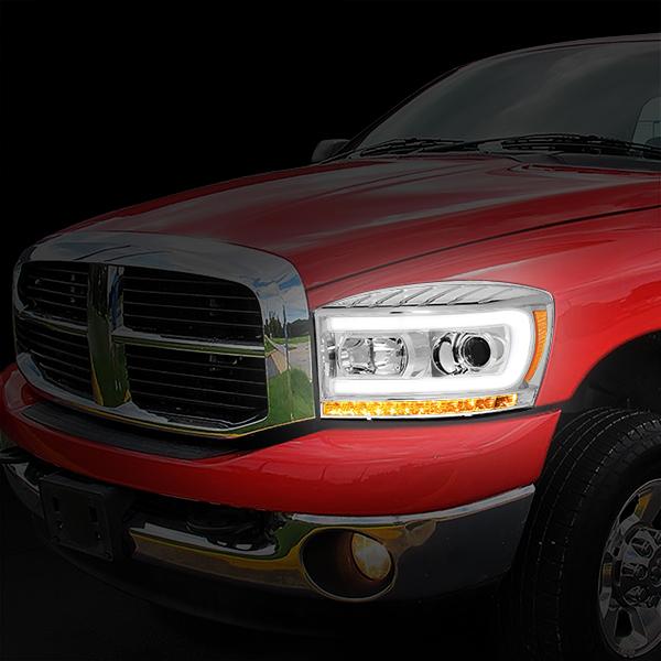 06-09 Ram Truck LED DRL+Sequential Turn Signal Headlights - Clear Lens - Amber Corner - Pair - HL-HPL-RM06-G-CH-AM - 10