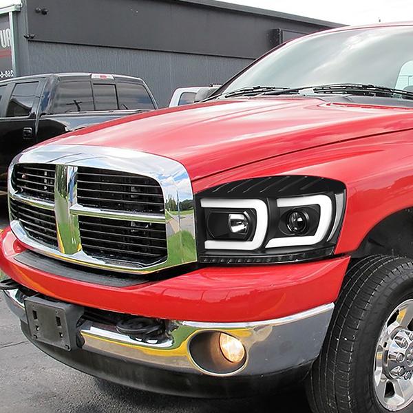 06-09 Ram Truck Dual LED DRL+Sequential Signal Projector Headlights - Clear Lens - Clear Corner - Pair - HL-HPL-RM06-G2-BK-CL1 - 9