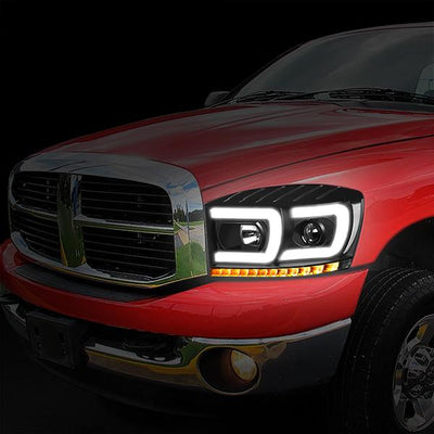 06-09 Ram Truck Dual LED DRL+Sequential Signal Projector Headlights - Clear Lens - Clear Corner - Pair - HL-HPL-RM06-G2-BK-CL1 - 10