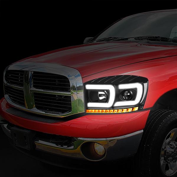 06-09 Ram Truck Dual LED DRL+Sequential Signal Projector Headlights - Clear Lens - Clear Corner - Pair - HL-HPL-RM06-G2-BK-CL1 - 10