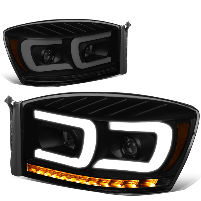 06-09-ram-truck-dual-led-drl-sequential-signal-headlights-smoked-lens-amber-corner-pair-hl-hpl-rm06-g2-bk-sm-am - 2