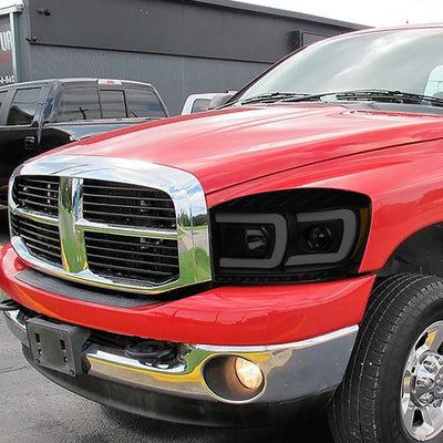 06-09 Ram Truck Dual LED DRL+Sequential Signal Headlights - Smoked Lens - Amber Corner - Pair - HL-HPL-RM06-G2-BK-SM-AM - 9