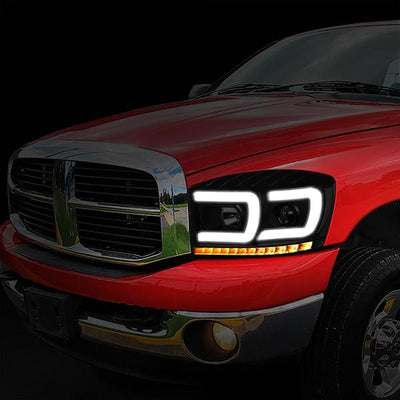 06-09 Ram Truck Dual LED DRL+Sequential Signal Headlights - Smoked Lens - Clear Corner - Pair - HL-HPL-RM06-G2-BK-SM-CL1 - 10