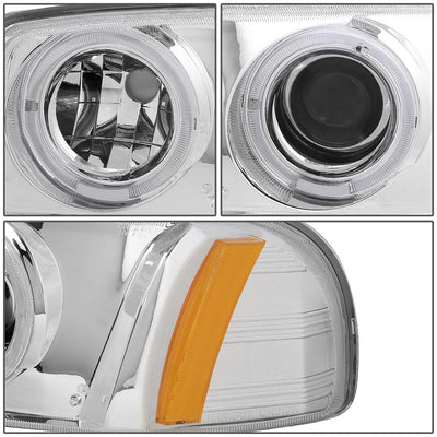 D-Motoring - Headlights - LED Halo Rings - Chrome Housing - Amber Corner - Projector - Plug-n-Play - Pair - GMC Sierra 1500(HD) / 2500(HD) / 3500(HD) / Sierra C3 / Yukon - 2