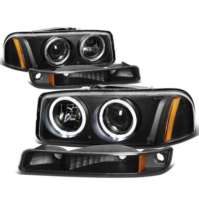 D-Motoring - Headlights - LED Halo Rings - Black Housing - Amber Corner - Projector - Plug-n-Play - Pair - GMC Sierra 1500(HD) / 2500(HD) / 3500(HD) / Sierra C3 / Yukon - 1