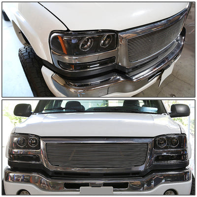 D-Motoring - Headlights - LED Halo Rings - Black Housing - Amber Corner - Projector - Plug-n-Play - Pair - GMC Sierra 1500(HD) / 2500(HD) / 3500(HD) / Sierra C3 / Yukon - 6