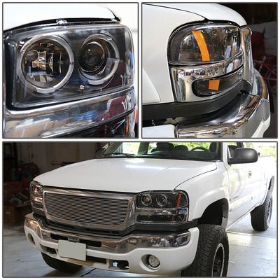 D-Motoring - Headlights - LED Halo Rings - Black Housing - Amber Corner - Projector - Plug-n-Play - Pair - GMC Sierra 1500(HD) / 2500(HD) / 3500(HD) / Sierra C3 / Yukon - 7