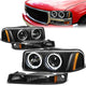 99-07 GMC Sierra 1500 2500 3500 Sierra Yukon Headlights - LED Halo Rings - Black Housing - Amber Corner - Projector - Plug-n-Play - Pair