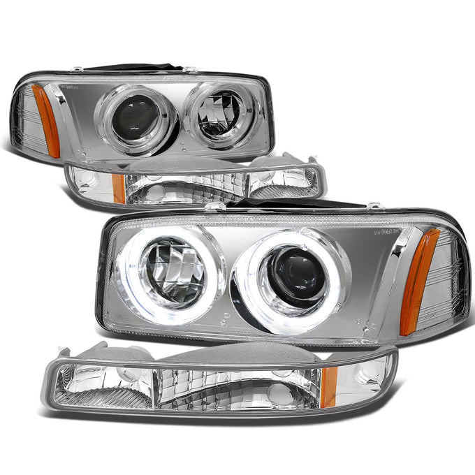 D-Motoring - Headlights - LED Halo Rings - Chrome Housing - Amber Corner - Projector - Plug-n-Play - Pair - GMC Sierra 1500(HD) / 2500(HD) / 3500(HD) / Sierra C3 / Yukon - 1