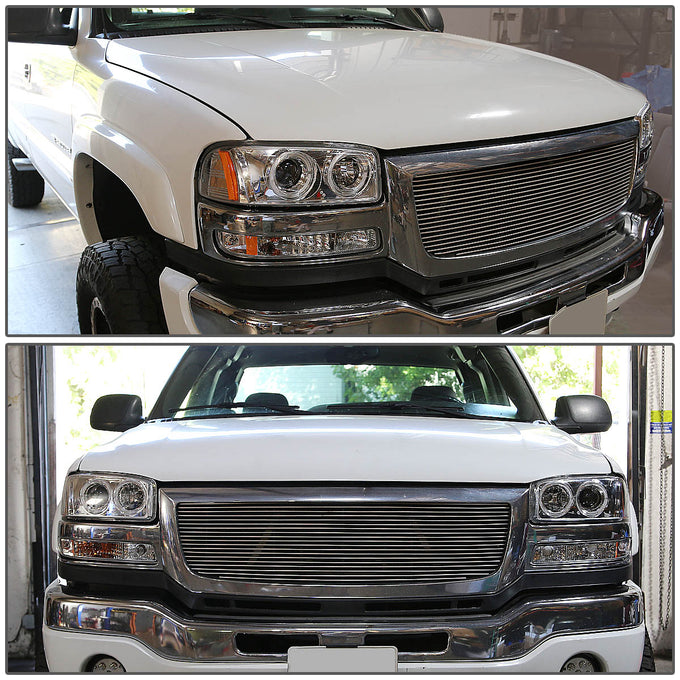 D-Motoring - Headlights - LED Halo Rings - Chrome Housing - Amber Corner - Projector - Plug-n-Play - Pair - GMC Sierra 1500(HD) / 2500(HD) / 3500(HD) / Sierra C3 / Yukon - 6