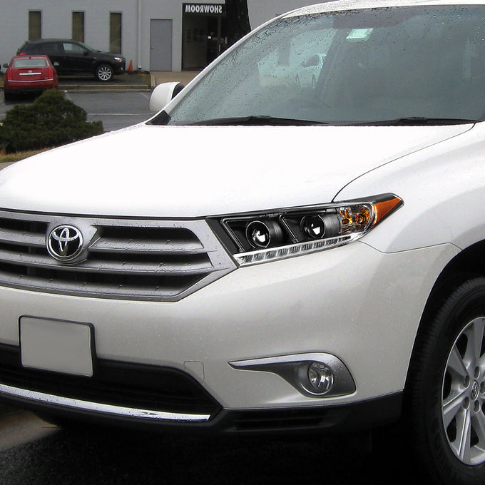 D-Motoring - Headlights - LED DRL - Black Housing - Amber Corner - Projector - Plug-n-Play - Pair - 11-13 Toyota Highlander - 5