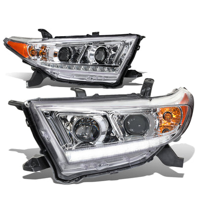 D-Motoring - Headlights - LED DRL - Chrome Housing - Amber Corner - Projector - Plug-n-Play - Pair - 11-13 Toyota Highlander - 1