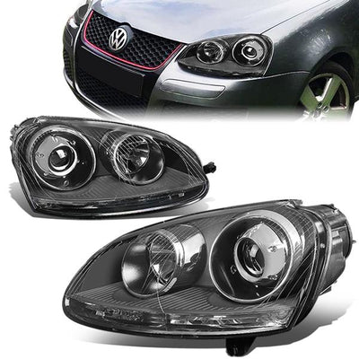 05-10 Volkswagen Jetta Rabbit Golf GTI Bora Headlights - Black Housing - Projector - Plug-n-Play - Pair